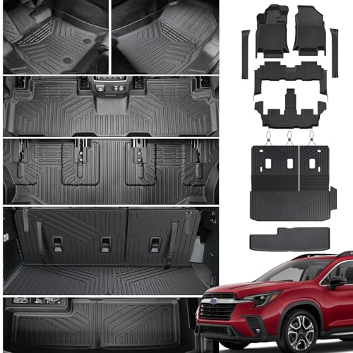 Floor Mats Cargo Mat Backrest Mats Trunk Lower Storage Mat for 2019-2026 Subaru Ascent Accessories, All-Weather TPE Trunk Mat Cargo Liner Door Sill Protector(Floor Mats+2-in-1 Cargo Mat) - style: Floor Mats+2-in-1 Cargo Mat