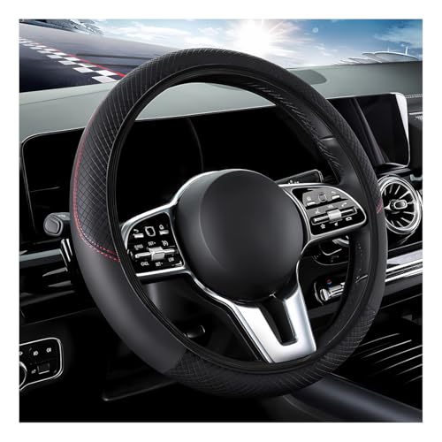DXNQ Car Steering Wheel Cover, 15 Inch Carbon Fiber Leather Stitching Color Steering Wheel Protector, Anti-Slip Elastic Breathable Steering Wheel Cover Stylish Decor for Most Cars (Black, AD) - color: Black, AD