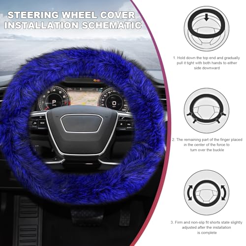 Fluffy Steering Wheel Cover, 15 Inch Anti-Slip Microfiber Plush Fuzzy Steering Wheel Cover, Winter Warm Elastic Fuzzy Steering Wheel Covers for Women and Men, Car Accessories (Blue) - color: Blue