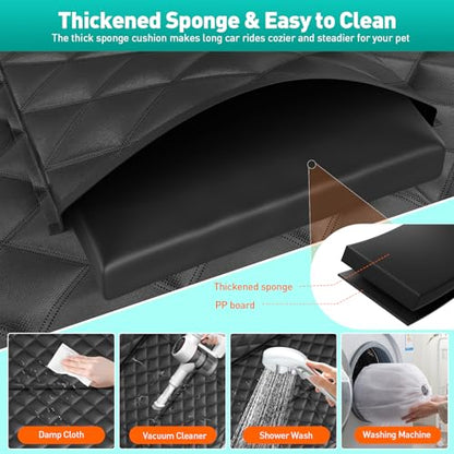 Dog Car Seat Cover for Back Seat with Hard Bottom, Ultra Thick Hard Bottom Waterproof Back Seat Extender for Dogs,Dog Hammock Dogs Bed for Cars, SUVs,Pet Seat Cover for Back Seat Holds 400lbs