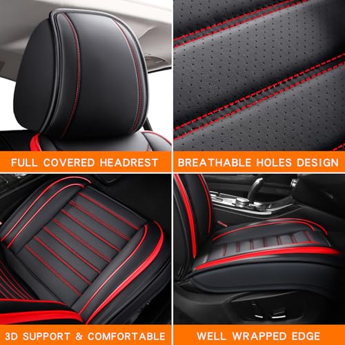 MINGBRON Leather Car Seat Covers Full Set, Universal Faux Leather Car Seat Covers 5 Seats, Automotive Seat Covers for Most Sedans SUVs Trucks, Front and Rear Seat Covers,Wine Red - color: RedA, size: 5 Seat Covers (Front & Rear)