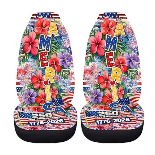 American 250th Anniversary Patriotic Car Seat Covers Two Front Only, Hawaii Hibiscus Flower Automotive Interior Covers Front Seat Protectors, Universal for Car, Truck, SUV - color: American 250th Hibiscus