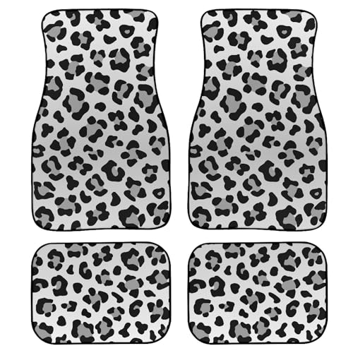 Leopard Print Car Floor Mats 4Pcs Abstract Snow Leopard Spots Pattern Cute Wild Animal Skin Texture Floor Mats for Cars Custom Front Rear Vehicle Rugs Universal Auto Accessories for Trucks - color: White Grey