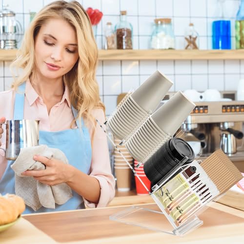 Acrylic Cup and Lid Holder, Adjustable Holder Organizer Disposable Cup Dispenser Stand with Coffee Pod, Creamer Straw Organizer Countertop for Coffee Bar Station Bakery Breakroom - size: With Box
