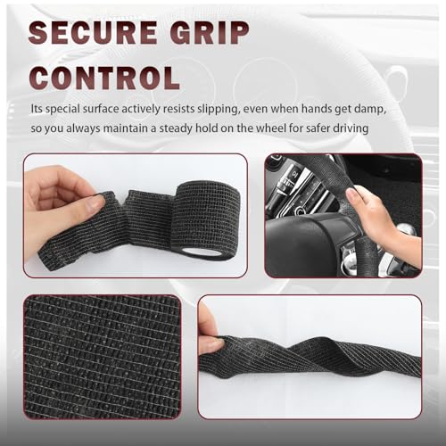 2PCS Steering Wheel Wrap Sweat-Absorbing Anti-Slip,14.76Ft Self-Adhesive Steering Wheel Tape for Improved Grip and Driving Comfort,Universal Car Wheels Cover Car Accessories