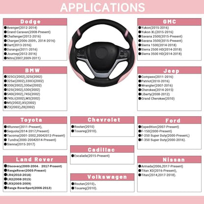 Cxtiy Pickup Truck Steering Wheel Cover – Sproty Fahsion Premium Leather Universal Non-Slip Steering Wheel Grip Set for Women Gril 15.5-16 Inch (Pink) - color: Pink