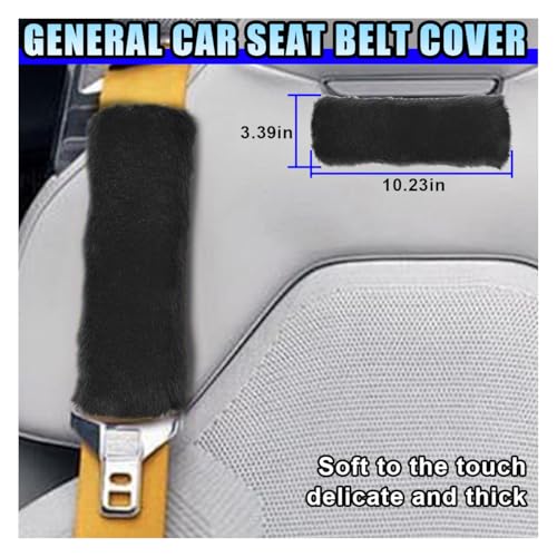 10PCS Fluffy Car Accessories Set, Furry Steering Wheel Cover with Warm Fuzzy Gear Shift Cover Ball Keychain Handbrake Cover Console Seat Belt Shoulder Pads & Diamond Ignition Ring Cup Mats (Black) - color: Black