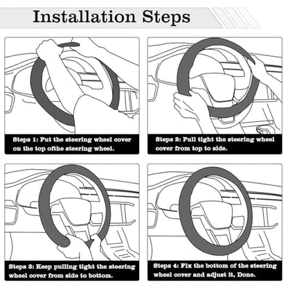 Leather Splicing Black White Car Steering Wheel Cover,14.5-15 Inch Universal Microfiber Leather Covers Breathable Anti-Slip Odorless Steering Wheels Accessories for Men Women - color: Leather Splicing - Black and White