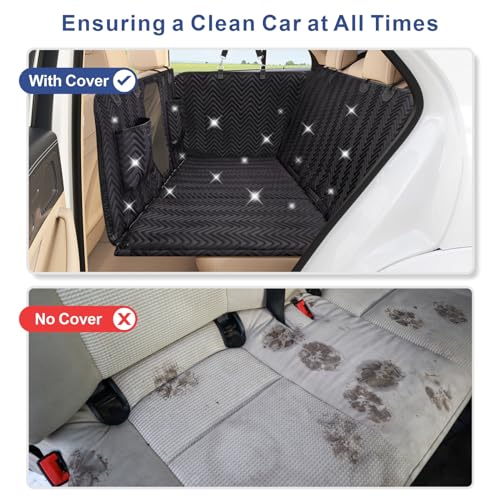 Dog Car Seat Cover for Back Seat - Back Seat Extender for Dogs with Hard Bottom, Supports 400 lbs, Thick Sponge, Waterproof, Hammock Backseat Protector for Pet, Car, Truck, SUV, Black