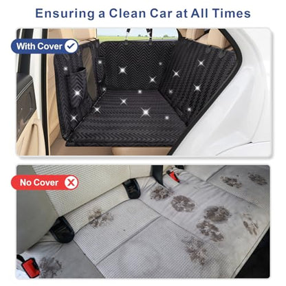 Dog Car Seat Cover for Back Seat - Back Seat Extender for Dogs with Hard Bottom, Supports 400 lbs, Thick Sponge, Waterproof, Hammock Backseat Protector for Pet, Car, Truck, SUV, Black