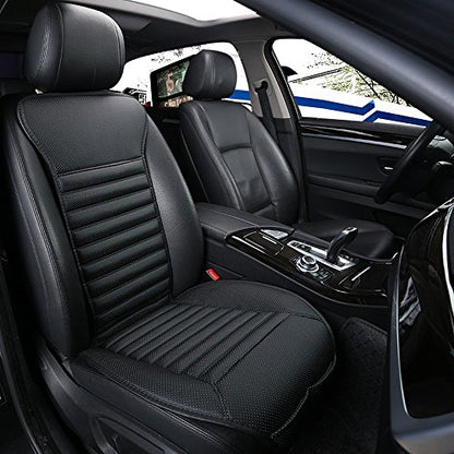 Universal Car Seat Cover PU Leather Car Seat Cushion Driver Seat Cover with Backrest- Car Front Seat Protector Fits 95% of Vehicles-1 Piece (Black-B) - color: Black-B