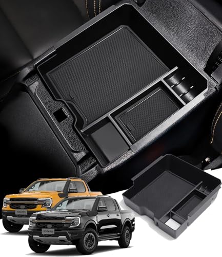 Custom fit for Ford Ranger 2024 2025 / Ranger Raptor Center Console Organizer，with Rubber Liners and USB Hole Keep Clean，Designed for Ford Interior Accessories - size: For Ford Ranger 2024 2025 / Ranger Raptor