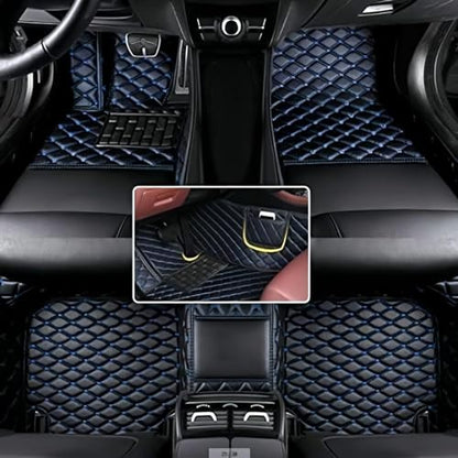 Custom Floor Mats for Audi A1, A3, A4, A5, A6, A7, A8,TT, TTS, Q2, Q3, Q5, Q7, Q8,RS3 RSQ8 S3 S4 S5 S6 S7 S8 e-tron, Q4 e-tron,All Weather Waterproof Luxury Leather (Black Blue) - color: Black Blue