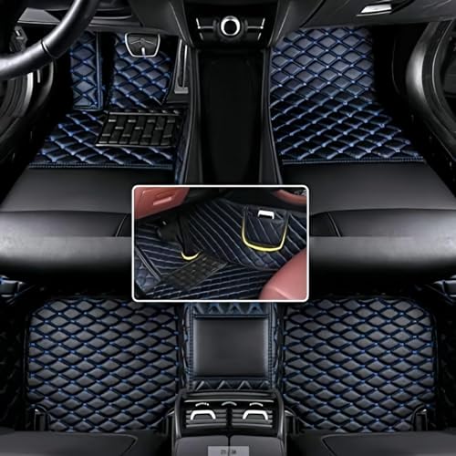 Custom Floor Mats for Audi A1, A3, A4, A5, A6, A7, A8,TT, TTS, Q2, Q3, Q5, Q7, Q8,RS3 RSQ8 S3 S4 S5 S6 S7 S8 e-tron, Q4 e-tron,All Weather Waterproof Luxury Leather (Black Blue) - color: Black Blue
