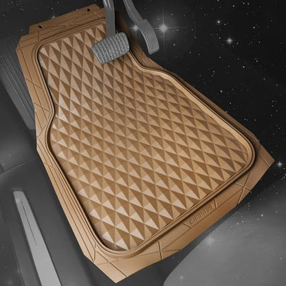 CAR PASS Heavy Duty Rubber Car Mats, Deep Dish All-Weather Floor Mat for Car Full Set Durable Anti-Slip 3D Rhombus Waterproof Trim to Fit Liner Universal Fit Automotive,Sedan,SUV,Truck, 3 Piece Beige - color: light beige