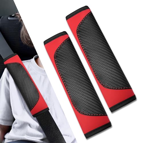 2PCS Car Seat Belt Covers, Soft Seat Belt Shoulder Pads Neck Covers, Breathable Mesh Seatbelt Strap Protector, Car Interior Accessories for Comfortable Driving Fit for Truck SUV (Leathe-Black/Red) - color: Leathe-Black/Red