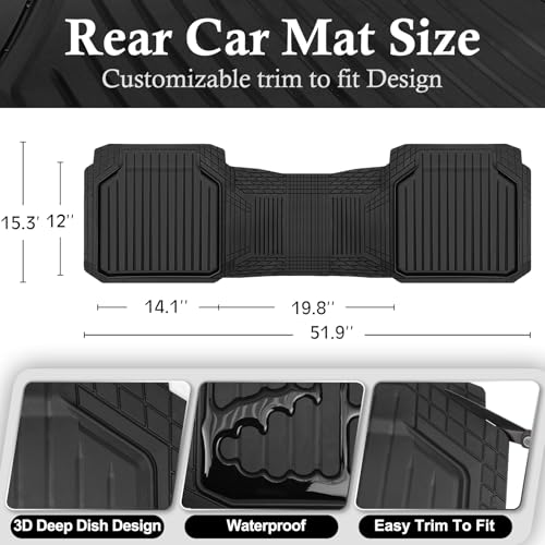 CAR PASS Heavy Duty Rubber Rear Car Mat, Deep Dish Car Floor Mats All Weather, Universal Trim to Fit for SUV Trucks Sedans, Odorless Waterproof Anti-Slip, Easy to Clean Car Mats (Black Rear) - color: rear black