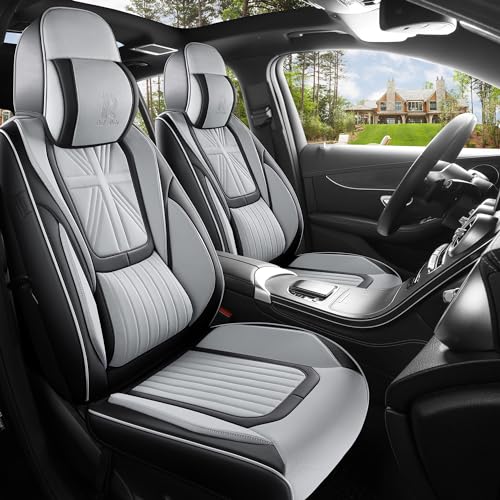 Red Rain Gray and Black Leather Car Seat Cover Waterproof Seat Covers Universal Seat Covers for Cars Full Set with Head Pillows and Lumbar Support (MZ-Gray+Black) - color: MZ-Gray+Black
