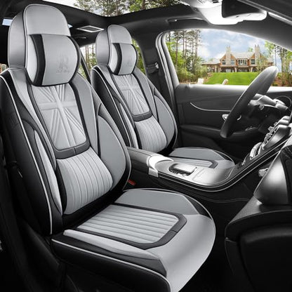 Red Rain Gray and Black Leather Car Seat Cover Waterproof Seat Covers Universal Seat Covers for Cars Full Set with Head Pillows and Lumbar Support (MZ-Gray+Black) - color: MZ-Gray+Black