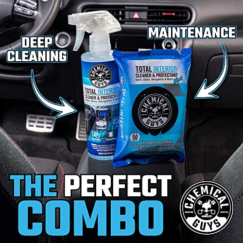 Chemical Guys Total Interior Cleaner & Protectant Wipes – 50 Pack Multi Surface Car Interior Cleaning Wipes for Dashboards, Doors and Seats – Safe for Trucks, SUVs, RVs and Home Use