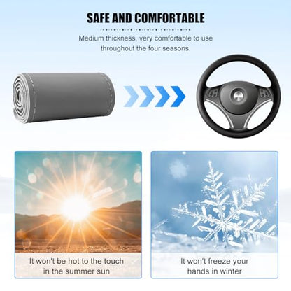 Genuine Leather Car Steering Wheel Cover, DIY Sewing Stitch on Wrap Auto Wheel Cover with Needle Thread, Breathable Anti-Slip Vehicle Steering Stitching Protector, Universal Fit (Gray/Glossy) - color: Gray/Glossy