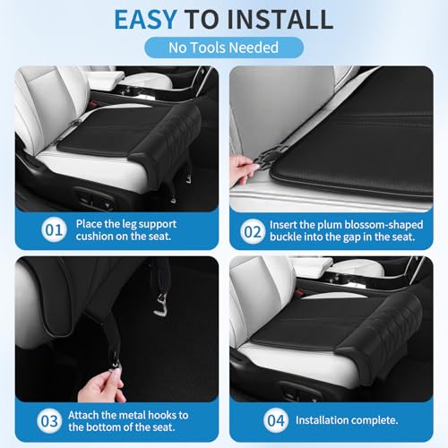 Car Seat Leg Extender Support Pad, Leather Leg Rest Pillow with Breathable Perforations & Memory Foam, Anti-Wrinkle Surface Universal Car Seat Cushions Fit for Most Vehicles, Chairs, Black
