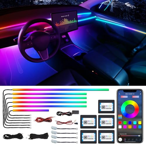 Acrylic Interior Car LED Strip Light with Wireless APP, Dreamcolor RGB 10 in 1 with 175 inches 600 LEDs Fiber Optic Car Ambient Lighting Kits, Dual Zone Sound Active Function LED Strip for Car - size: dreamcolor 10 lights