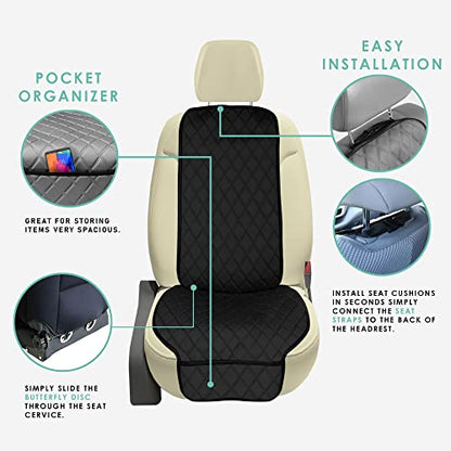 FH Group Car Seat Cushion – Neosupreme Single Front Seat Cover with Front Pockets, Airbag Compatible, Universal Fit Car Seat Cushion for Driver or Passenger Seat, SUV, Truck, Sedan & Van – Black - color: Black, style: Front