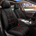Custom Fit Faux Leather Seat Covers for Nissan Frontier 2007-2026 Full Set 5 Seats, Airbag Compatible, Black with Red Stitching - color: #077 Black&Redline, size: 5 Seats