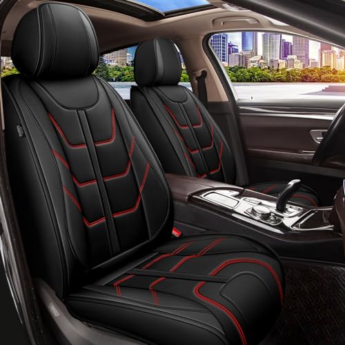 Custom Fit Faux Leather Seat Covers for Nissan Frontier 2007-2026 Full Set 5 Seats, Airbag Compatible, Black with Red Stitching - color: #077 Black&Redline, size: 5 Seats