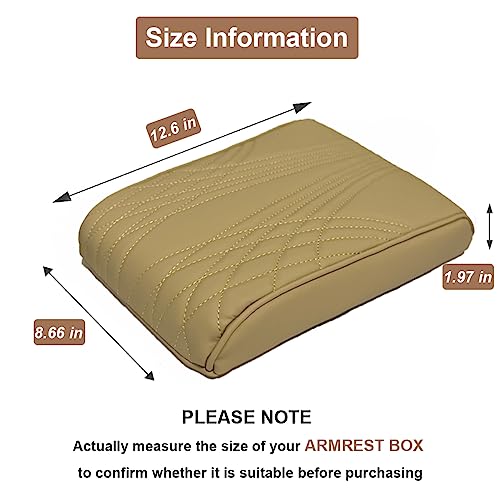 Car Center Console Cover, Memory Foam Car Armrest Cover, Beige Arm Rest Covering Car, Middle Organizer Elbow Pillow, Leather armrest Cover for Car/SUV/Truck/Auto (No.2 Beige)