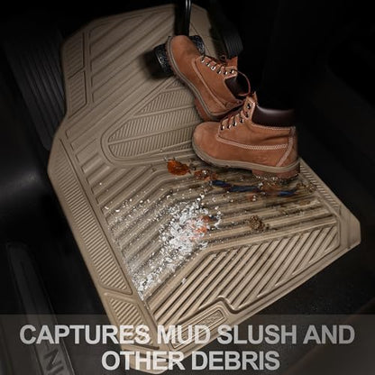CAR PASS Rubber Car Mats, Waterproof Car Floor Mats All Weather Car Mat Full Set 3 Piece, Tan Automotive Floor Mat Trim to Fit for Cars Sedan SUVs Trucks, Anti-Slip Easy Clean, All Beige