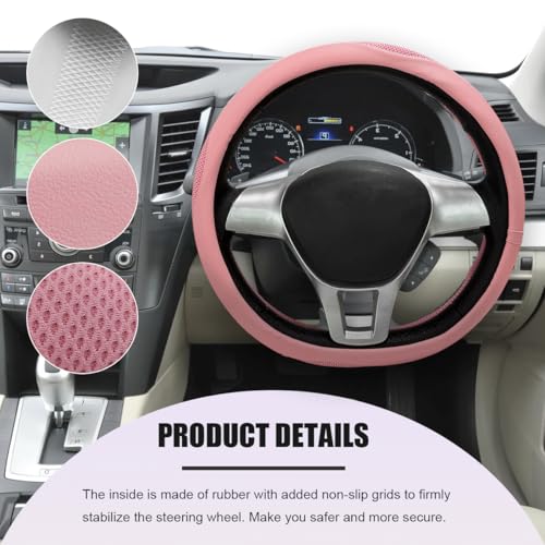 Car Steering Wheel Cover, Leather Breathable Ice Silk Auto Wheel Wrap with Anti-Slip Lining, Scratch-Resistant Elastic Protector Fit for 14.5-15 Inch Steering Wheels (Pink) - color: Pink