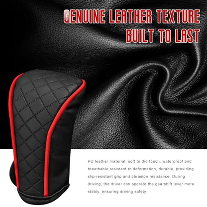 Car Gear Shift Cover, Scratch Resistant Gearshift Knob Protector with Hook-and-Loop Fastener, Universal Leather Gear Knob Protective Cover for Most Vehicles, Car Accessories (Black & Red)