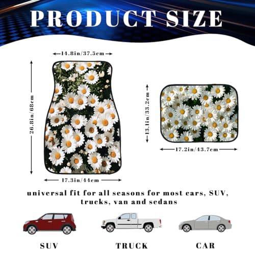 Daisy Car Floor Mats Set of 4 White Yellow Simple Background Fresh Carpet Front Rear Carpets Mat Non-Slip Auto Car Accessories Universal Fit for Car SUV Truck Van - color: Daisy