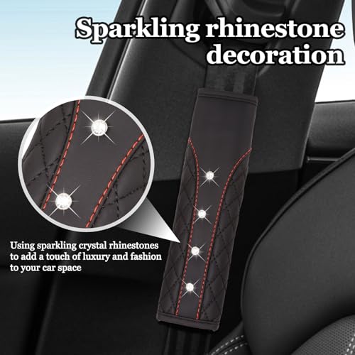 Hovom 2PCS Bling Car Seat Belt Cover Pad, Leather Seatbelt Covers for Cars, Soft Safety Seatbelt Shoulder Strap Covers, Rhinestone Auto Seat Belt Protector Cushion for Women Girls (Black) - color: Black
