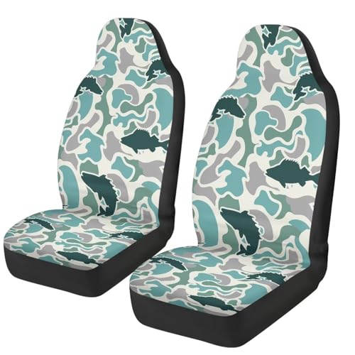 Fish Camo Car Front Seat Covers Set of 2 Comfortable Car Seat Cover Protector Front Seats Elastic Polyester Protection Interior Accessories Universal Fit for Cars SUV Sedans - color: Fish Camo