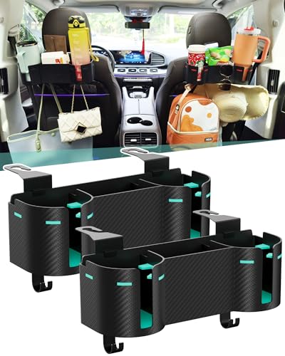 Car Headrest Backseat Cup Holder 3.7" with Organizer, High Capacity 4 in 1 Seat Back Organizer with Headrest Hooks, Multifunctional Storage for Car Travel Accessories Compatible with Most Vehicles - color: BLACK+MINT GREEN, size: 2 Pack