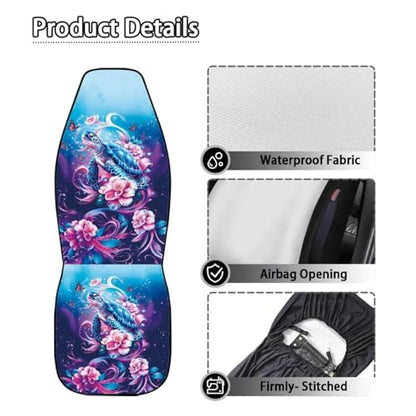 2 Piece Front Car Seat Cover, Sea Turtle Flower Printed Car Seat Covers for Front Seats Waterproof, Airbag Compatible, Universal Fit for SUV - color: Blue and Pink - Sea Turtle Flower