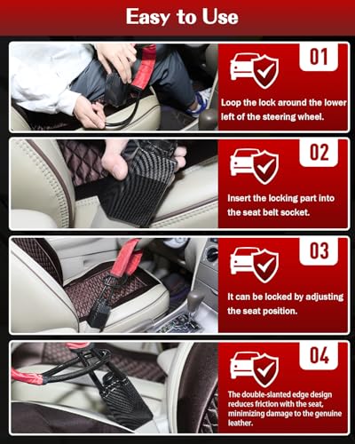 Upgraded car Steering Wheel Lock, seat Belt Lock and Anti-Theft Device, Water Transfer Printing Process, 3 Keys, Multi-Functional, Suitable for Most Vehicles, SUVs and Golf cart Security (red). - color: RED2