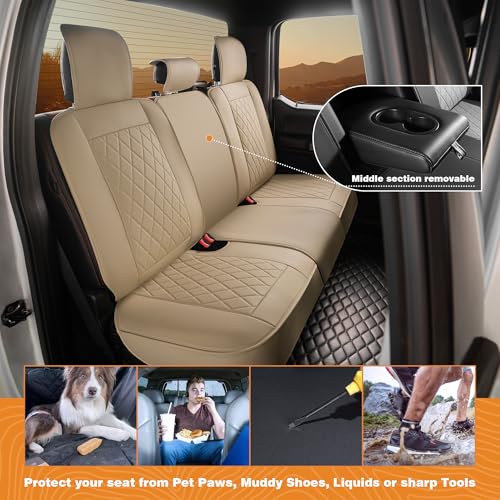 F150 Seat Covers Front Set, Faux Leather Truck Seat Covers Diamond Quilted Custom Fit for 2009-2026 F-150 SuperCrew & 2017-2026 F250 F350 F450 Crew Cab XL XLT Lariat King Ranch (Beige) - color: Beige, size: Front
