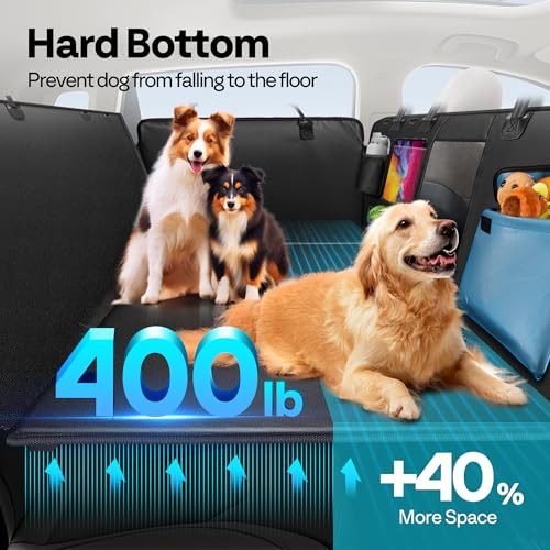 Dog Car Seat Cover for Back Seat 53", Upgraded PU Leather Back Seat Extender with Hard Bottom Holds 400LBS, Waterproof Anti-Scratch, Backseat Cover for Dogs in Car, SUV & Small Truck - size: Large