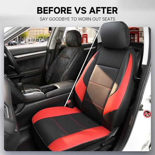 GIANT PANDA Front Car Seat Cover for Hyundai Sonata Elantra Tucson Santa Fe Accent Kona Palisade Genesis Venue Ioniq, Faux Leather Bucket Seat Covers Custom Fit Hyundai (Black+Red) 2 Pack - color: Red