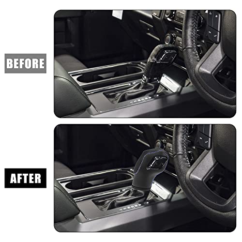 X AUTOHAUX Car Faux Leather Gear Shift Knob Cover Black with Blue Line for Ford Focus 2012-2018 Escape 2013-2019 Fusion 2013-2016 Fiesta Transit Van