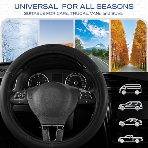 Skechers Memory Foam Steering Wheel Cover,Grade Protein Leather Steering Wheel Cover,Universal Anti-Slip Fit 14" 1/2-15" Car Wheel Cover for Men Women Fit Suvs,Vans,Sedans,Car,Trucks,Black - color: Black