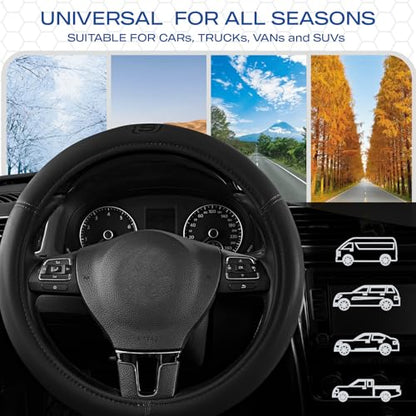 Skechers Memory Foam Steering Wheel Cover,Grade Protein Leather Steering Wheel Cover,Universal Anti-Slip Fit 14" 1/2-15" Car Wheel Cover for Men Women Fit Suvs,Vans,Sedans,Car,Trucks,Black - color: Black