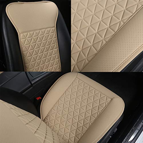 Black Panther 1 Pair Luxury PU Car Seat Covers Protectors for Front Seats, with Partial Backrest Coverage (Middle Part Only), Triangle Pattern, Compatible with 95% Cars - Beige - color: Triangle Pattern - Beige