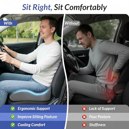 Gel Seat Cushion for Office Chair and Car Seat with Ergonomic Zoning, Memory Foam Chair Cushion for Sciatica, Lower Back, Tailbone Pain Relief and Intimate Ventilation, Non-Slip & Airy Cover