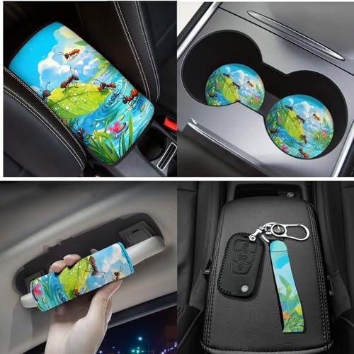 Cute Ant Print 17pcs Car Seat Covers Set Steering Cover Seat Belt Pad Carpet Floor Mat Pads Gift for Women Men 7 - color: Cute Ant Print