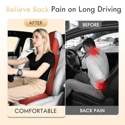 Memory Foam Car Seat Cushion with Lumbar Support Headrest Pillow 2-in-1 Ergonomic Back Support and Neck Pillow Car Cushion for Driving Seat Back Rest Pillow Pressure Sciatica Pain Relief, Red
